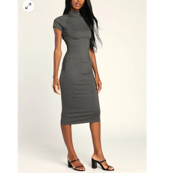 Lulus Gray Mock Neck Back Cut Out Midi Dress Size L Large - Picture 8 of 8